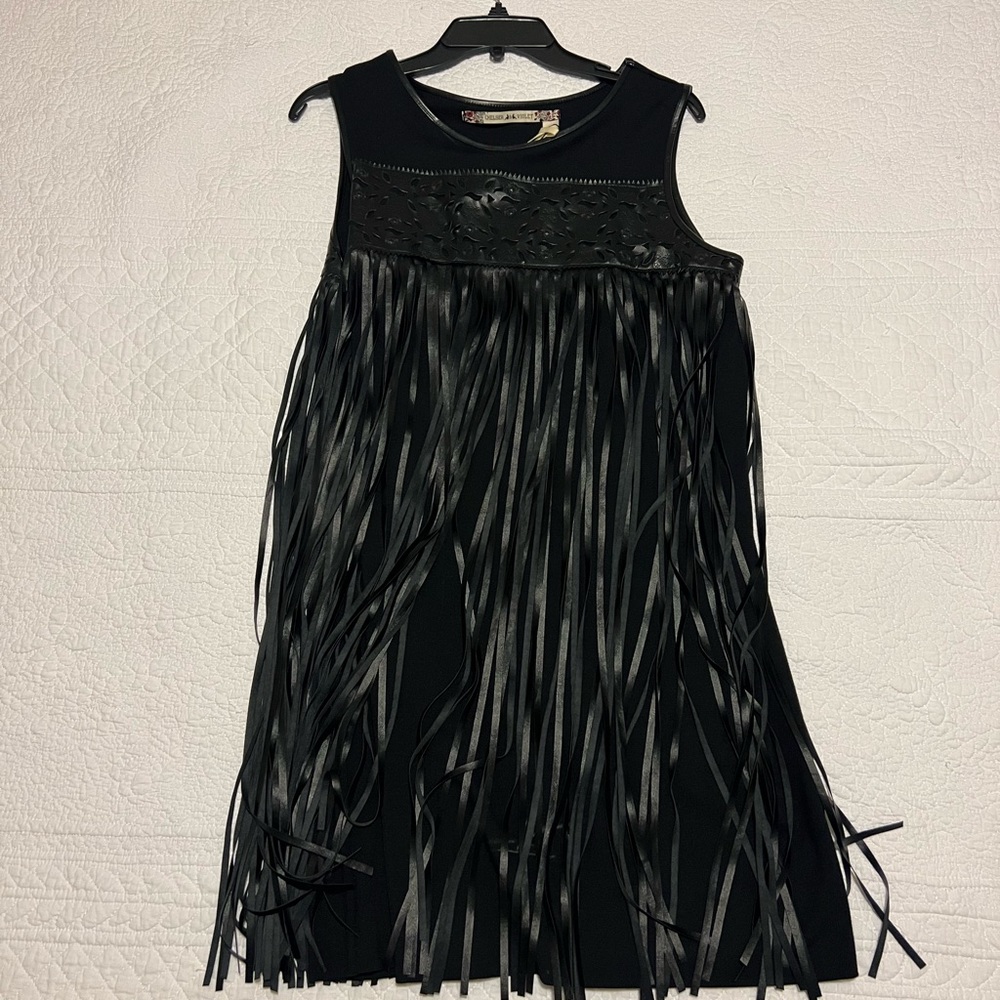 Chelsea & Violet Faux Leather fringe dress. Size large.